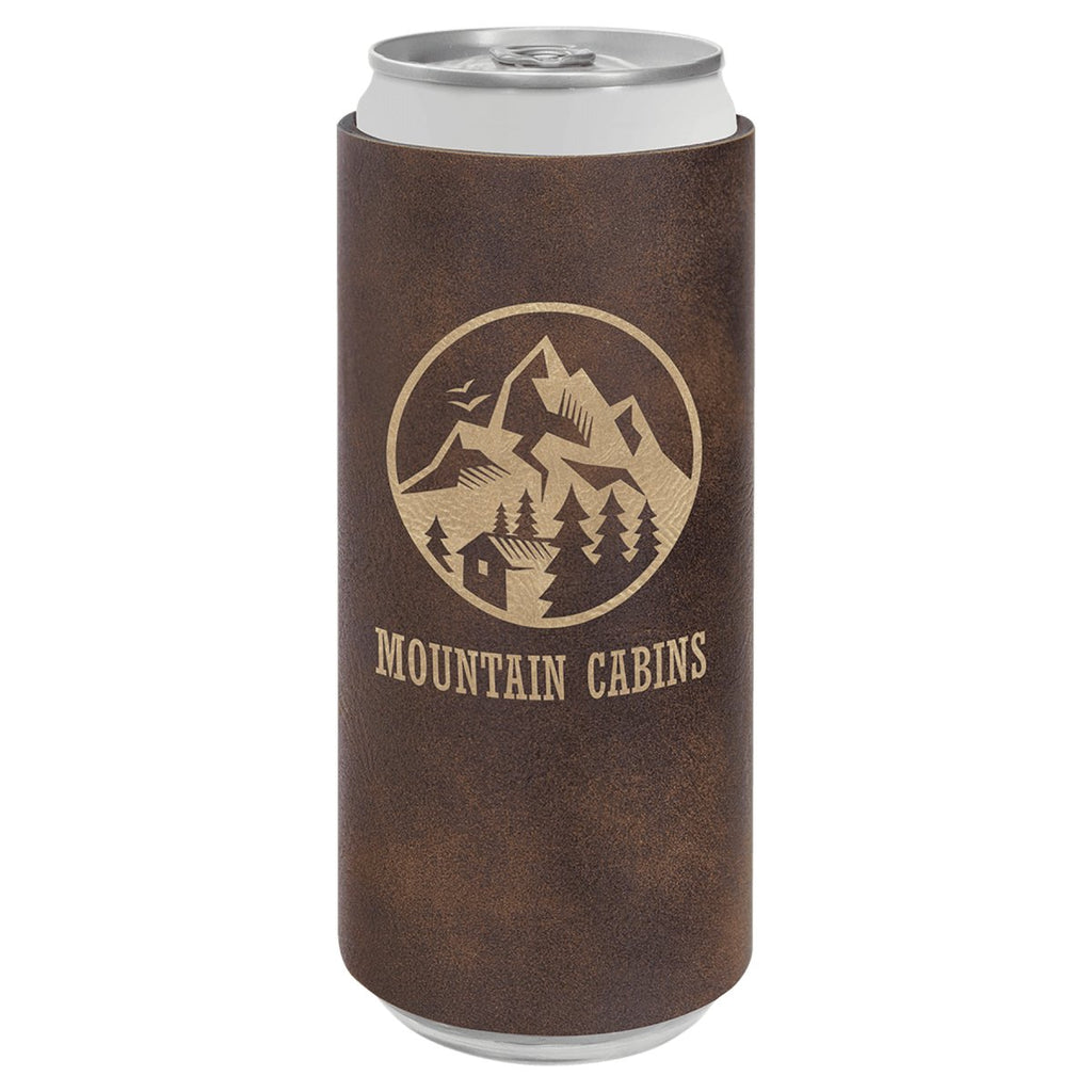 Slim Beverage Holder Leatherette Rustic w/Gold Engraving at Artisan Branding Company