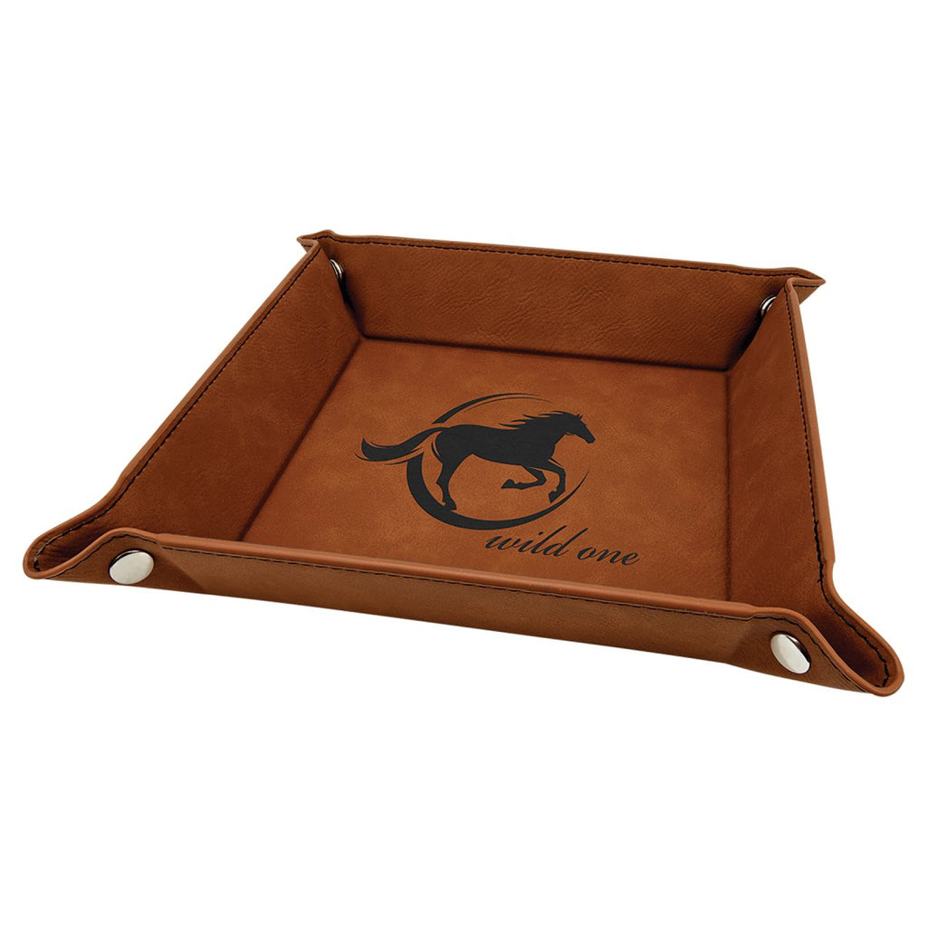 Snap Up Tray Leatherette 6"x6" Rawhide w/Black Engraving at Artisan Branding Company