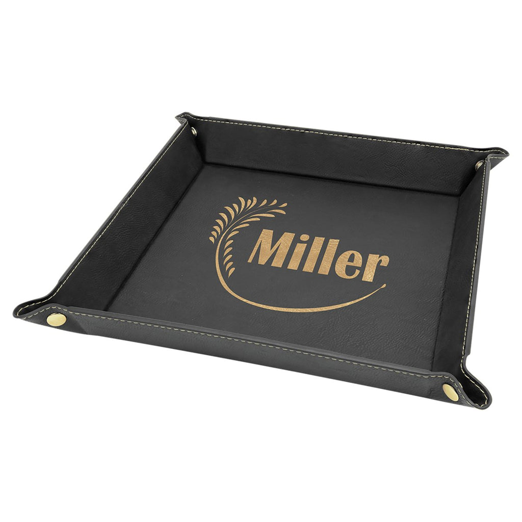 Snap Up Tray Leatherette 9"x9" Black w/Gold Engraving at Artisan Branding Company