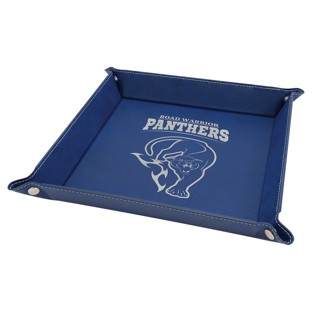 Snap Up Tray Leatherette 9"x9" Blue w/Silver Engraving at Artisan Branding Company