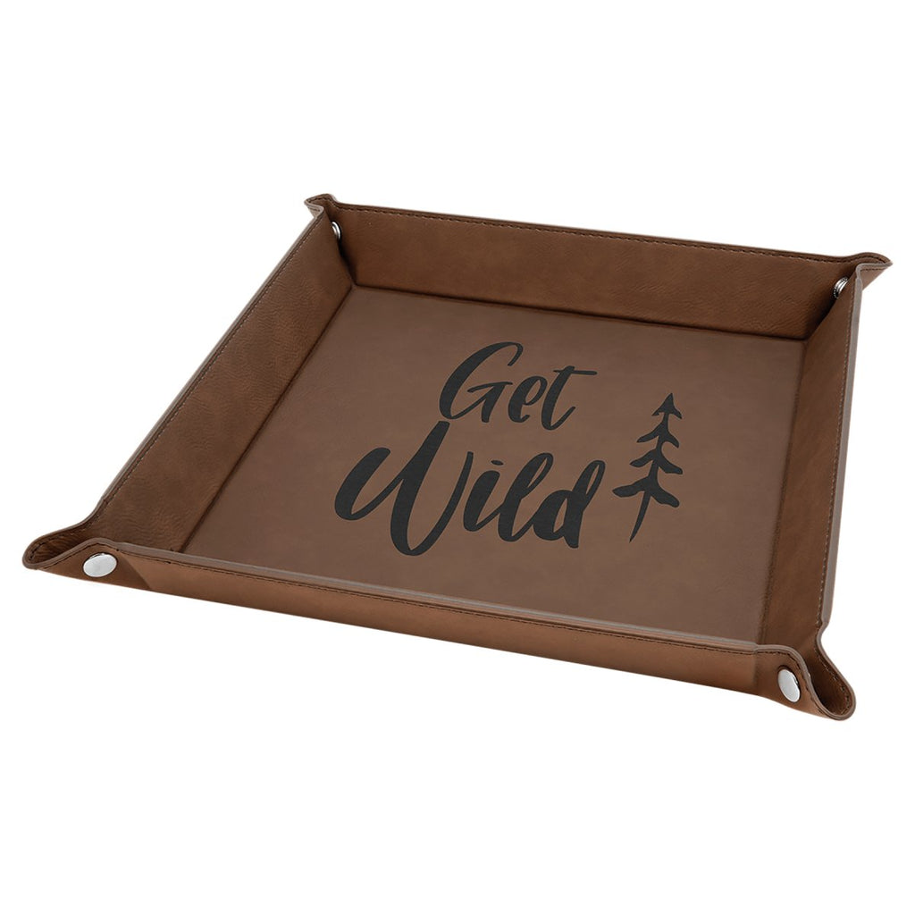 Snap Up Tray Leatherette 9"x9" Dark Brown w/Black Engraving at Artisan Branding Company