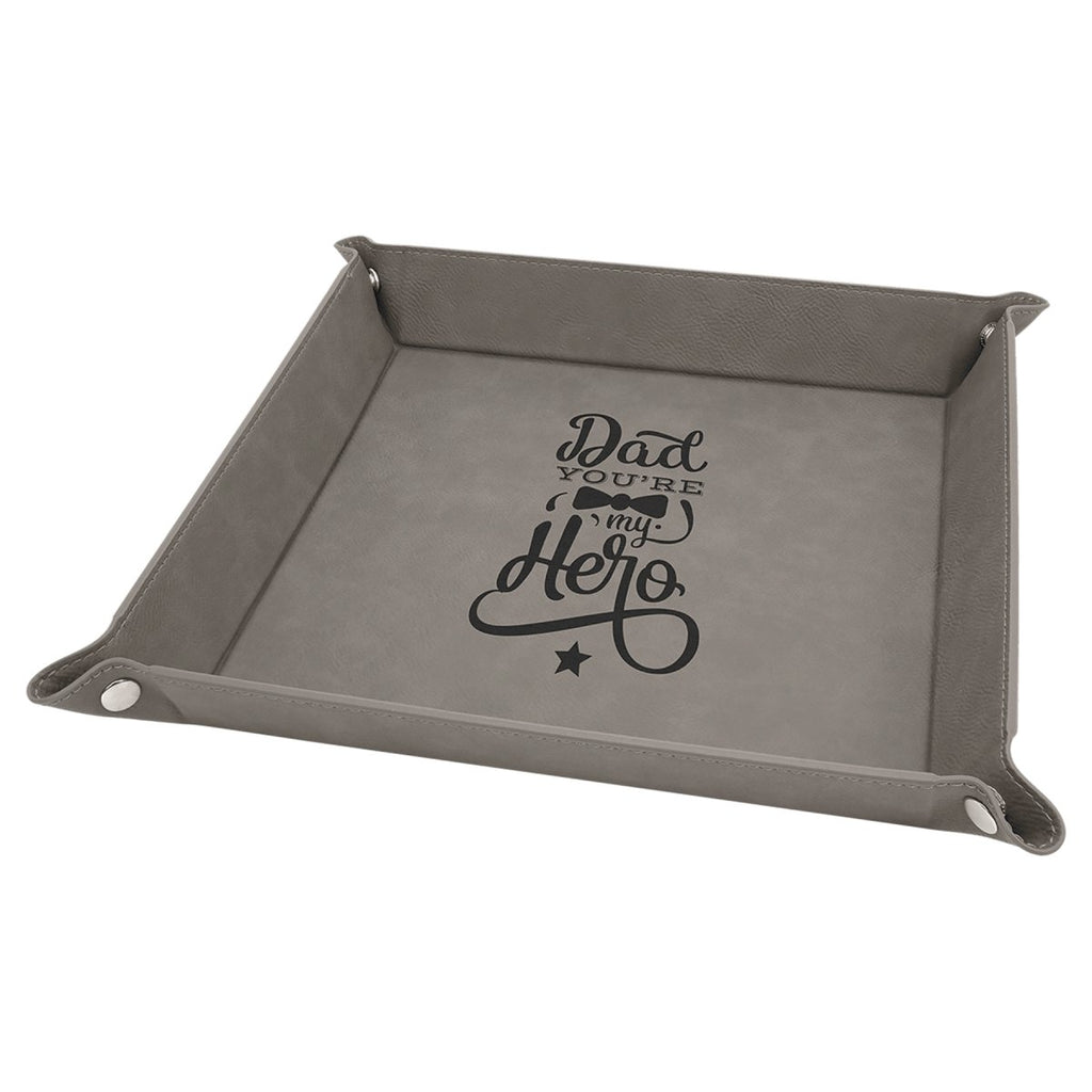 Snap Up Tray Leatherette 9"x9" Gray w/Black Engraving at Artisan Branding Company