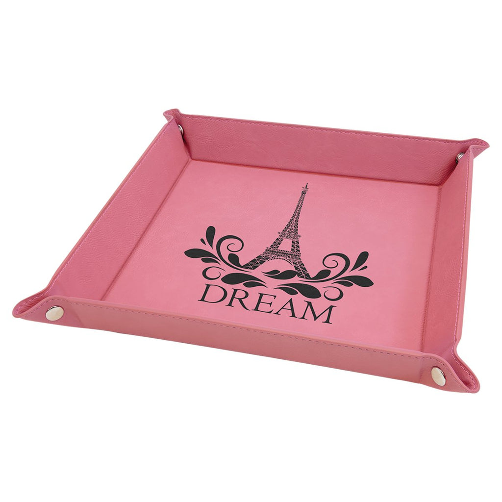 Snap Up Tray Leatherette 9"x9" Pink w/Black Engraving at Artisan Branding Company