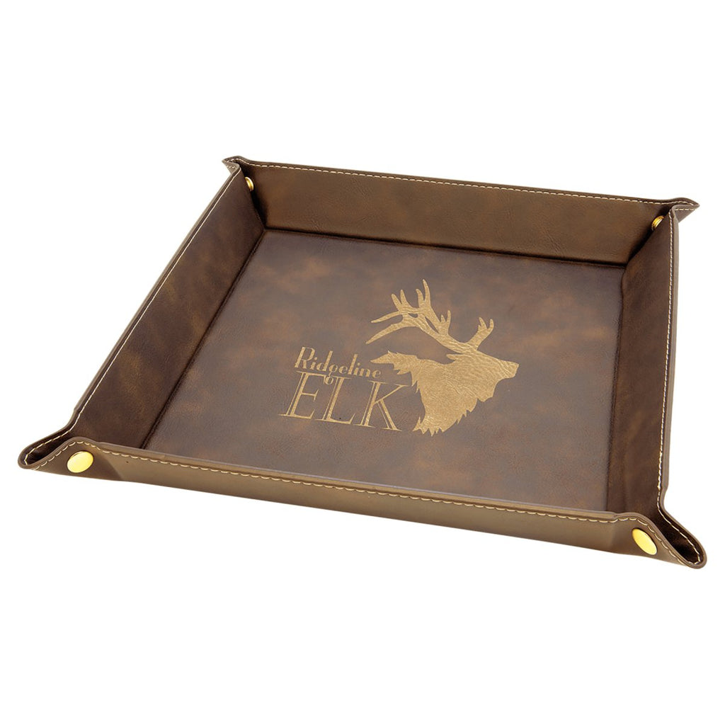 Snap Up Tray Leatherette 9"x9" Rustic w/Gold Engraving at Artisan Branding Company