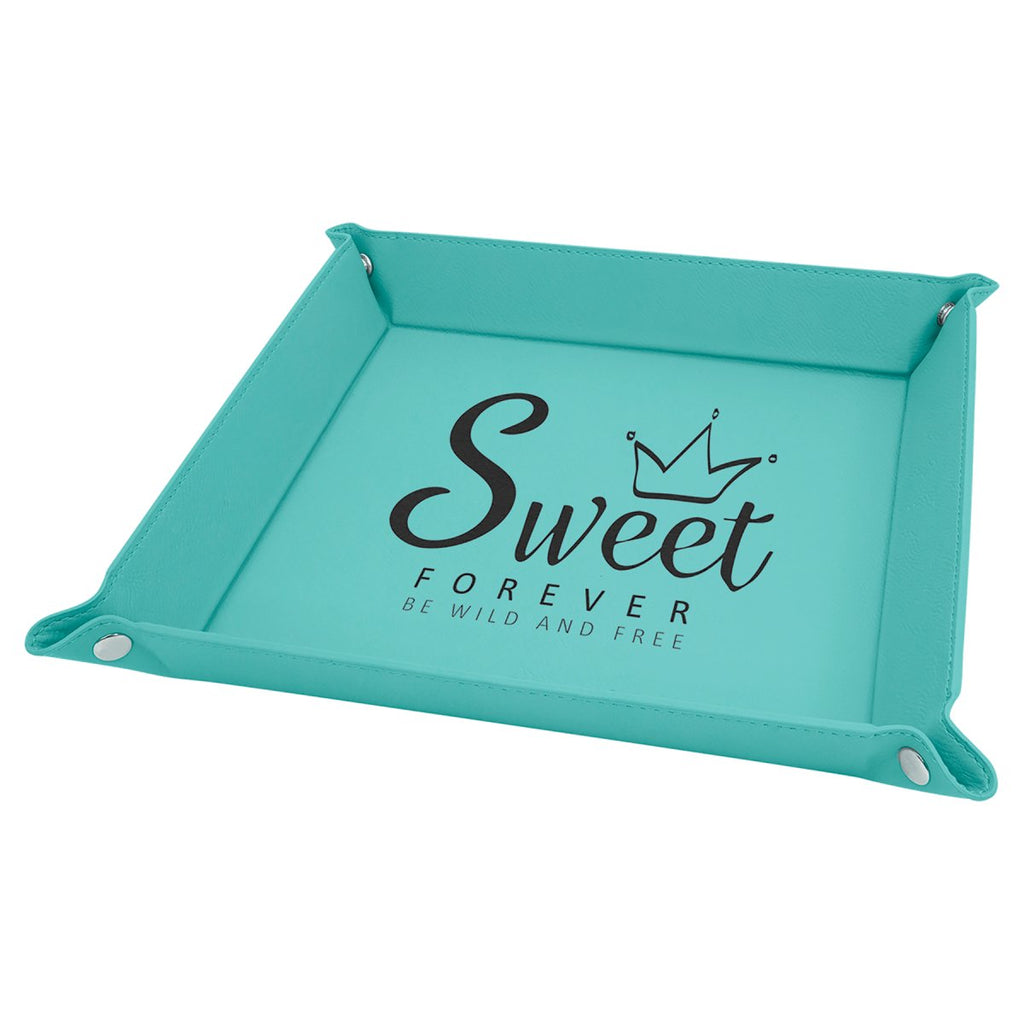 Snap Up Tray Leatherette 9"x9" Teal w/Black Engraving at Artisan Branding Company