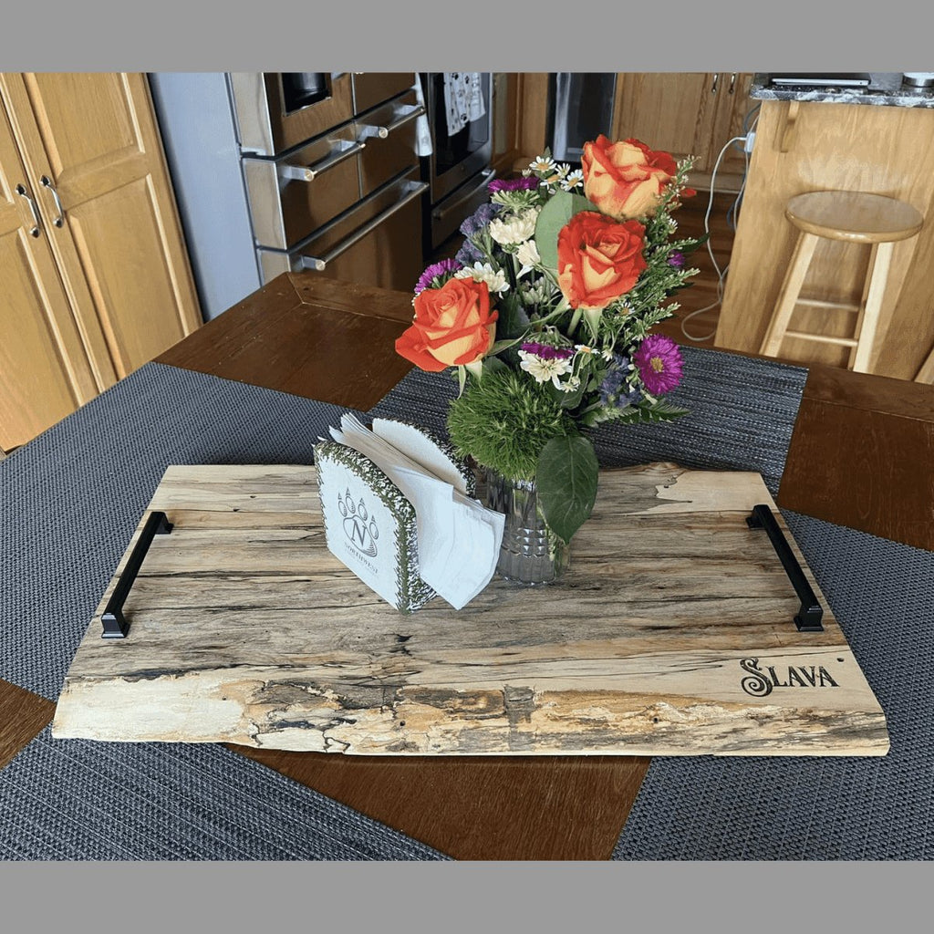 Spalted Maple Live Edge Serving Tray w/Handles 16" Length at Artisan Branding Company