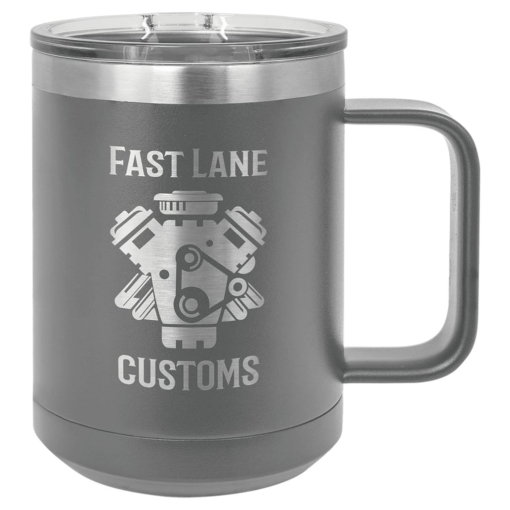 Travel Coffee Mug w/Handle & Slider Lid 15oz -Polar Camel Dark Gray at Artisan Branding Company