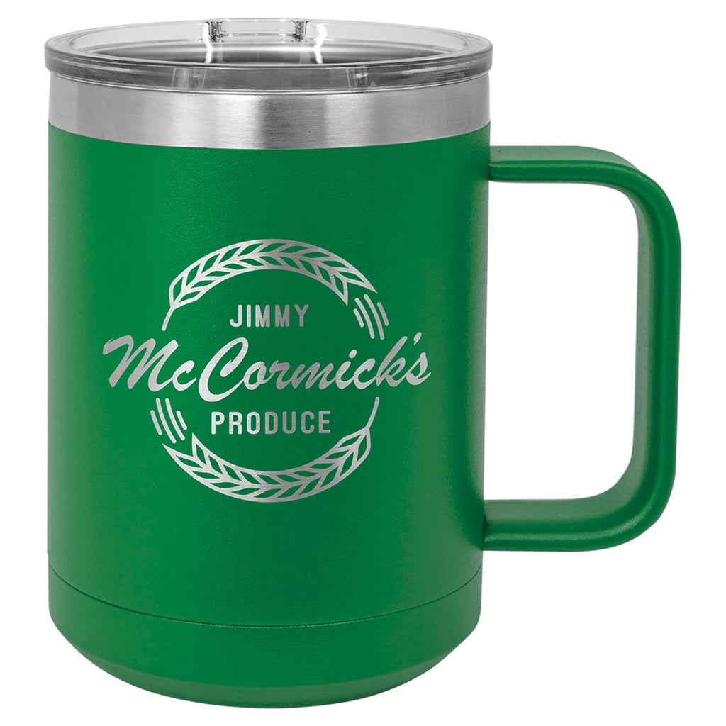 Travel Coffee Mug w/Handle & Slider Lid 15oz -Polar Camel Green at Artisan Branding Company