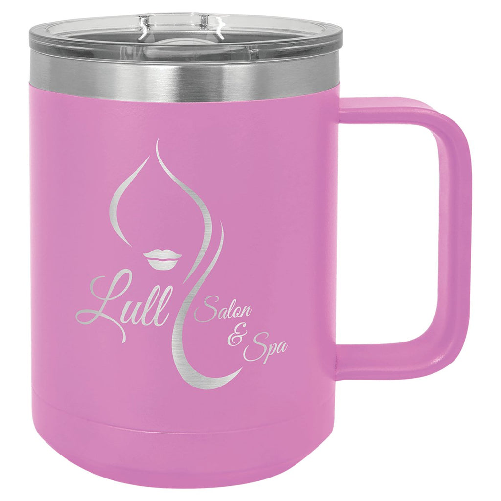 Travel Coffee Mug w/Handle & Slider Lid 15oz -Polar Camel Light Purple at Artisan Branding Company