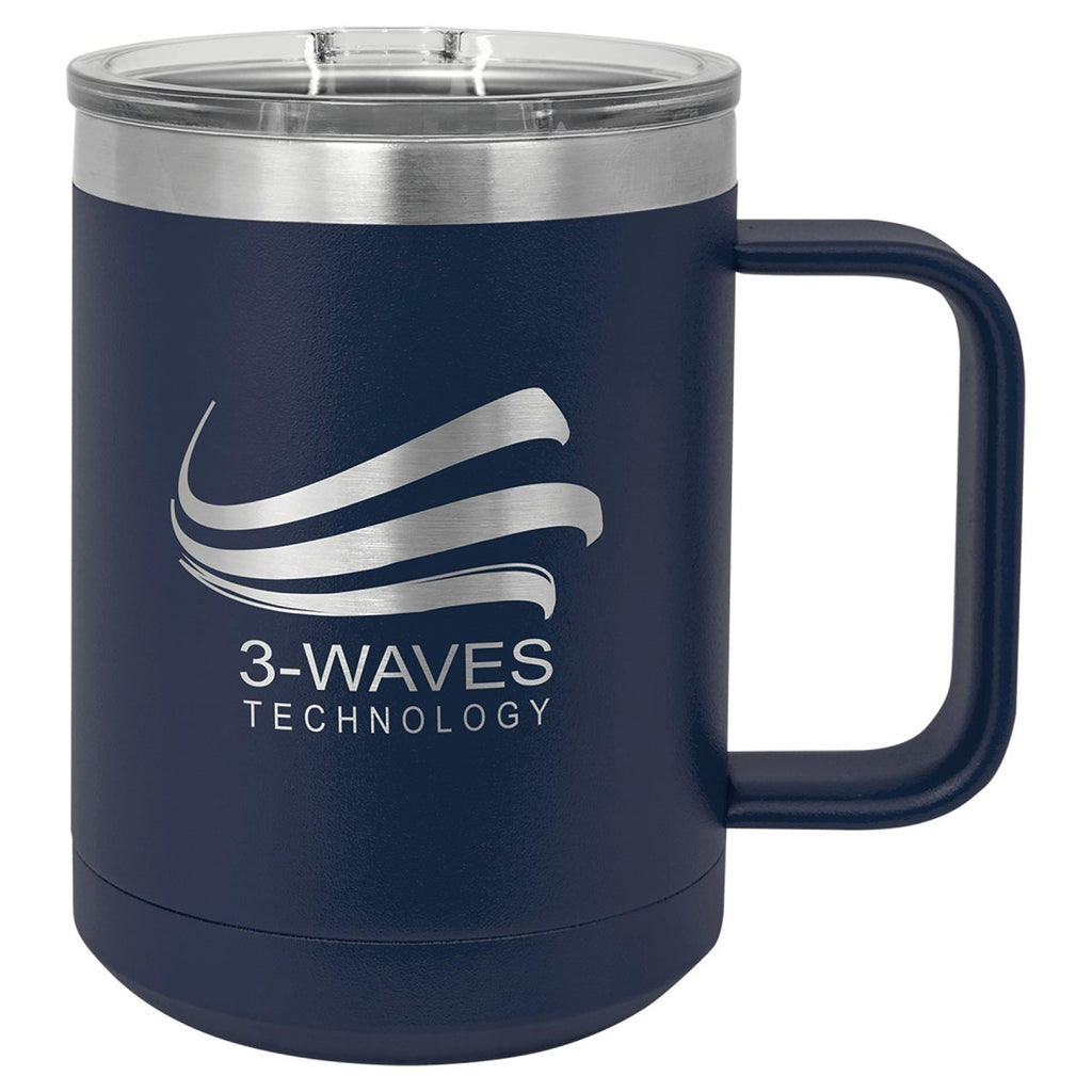 Travel Coffee Mug w/Handle & Slider Lid 15oz -Polar Camel Navy Blue at Artisan Branding Company