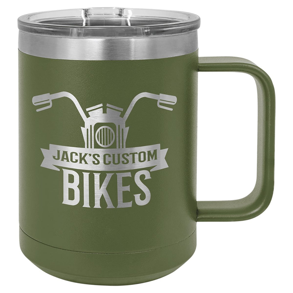 Travel Coffee Mug w/Handle & Slider Lid 15oz -Polar Camel Olive Green at Artisan Branding Company