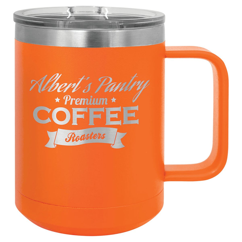 Travel Coffee Mug w/Handle & Slider Lid 15oz -Polar Camel Orange at Artisan Branding Company