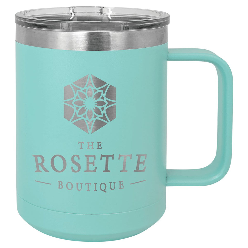 Travel Coffee Mug w/Handle & Slider Lid 15oz -Polar Camel Teal at Artisan Branding Company