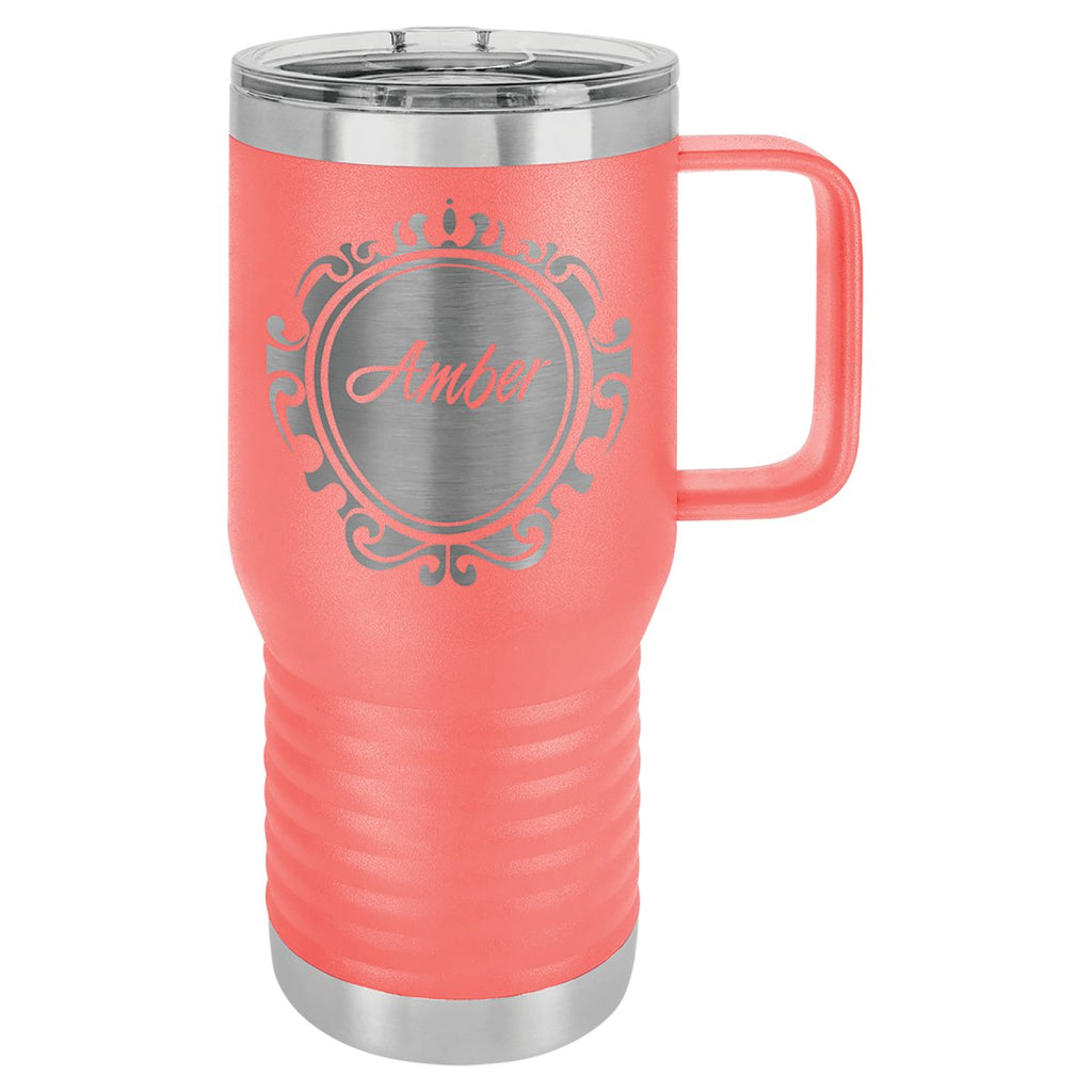 Travel Mug w/Handle & Slider Lid 20oz -Polar Camel Coral at Artisan Branding Company