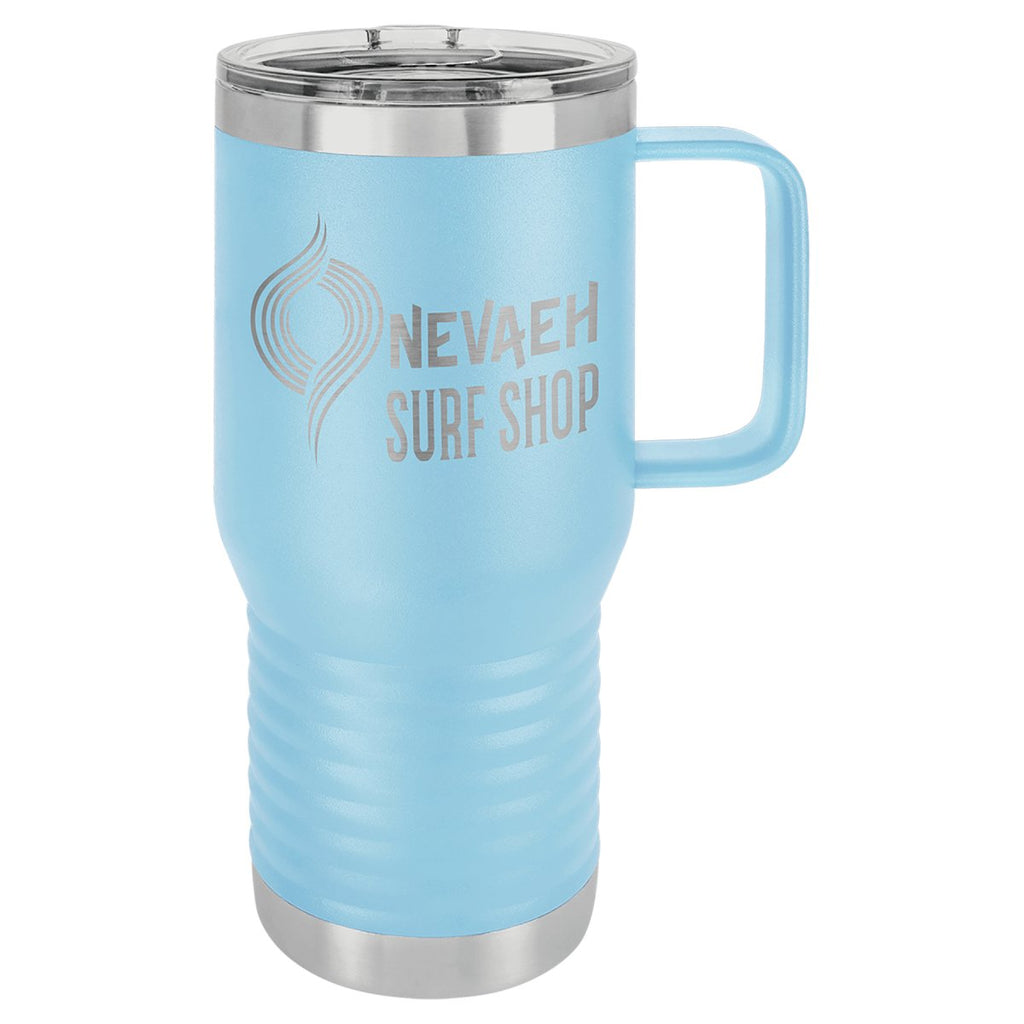 Travel Mug w/Handle & Slider Lid 20oz -Polar Camel Light Blue at Artisan Branding Company