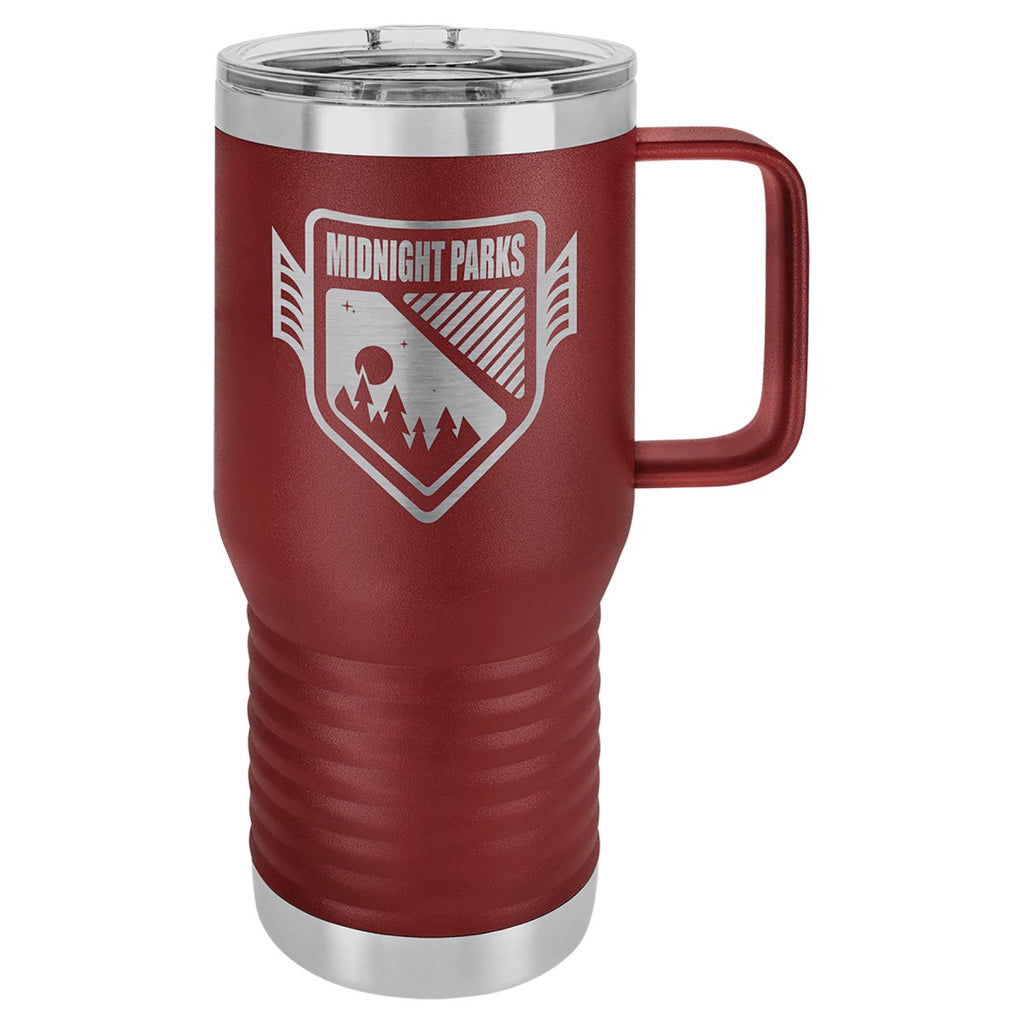 Travel Mug w/Handle & Slider Lid 20oz -Polar Camel Maroon at Artisan Branding Company