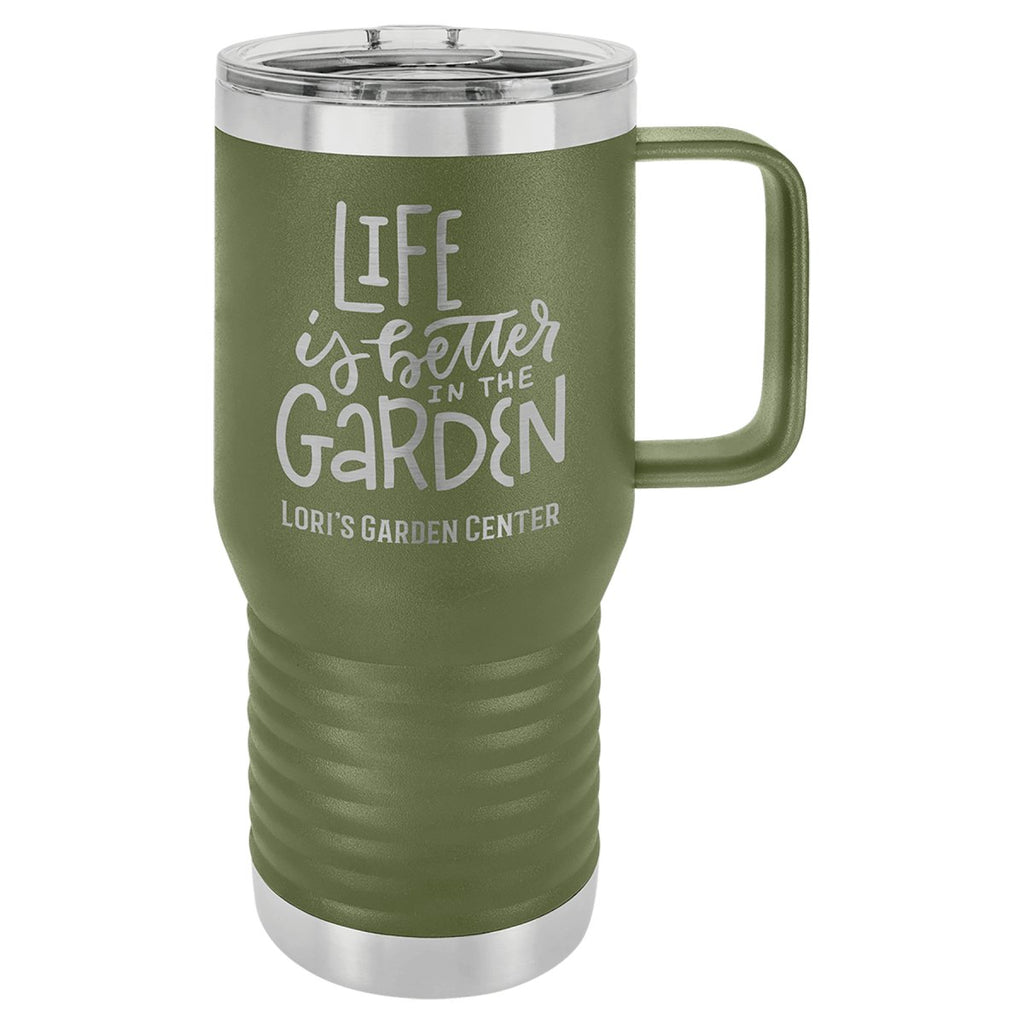 Travel Mug w/Handle & Slider Lid 20oz -Polar Camel Olive Green at Artisan Branding Company