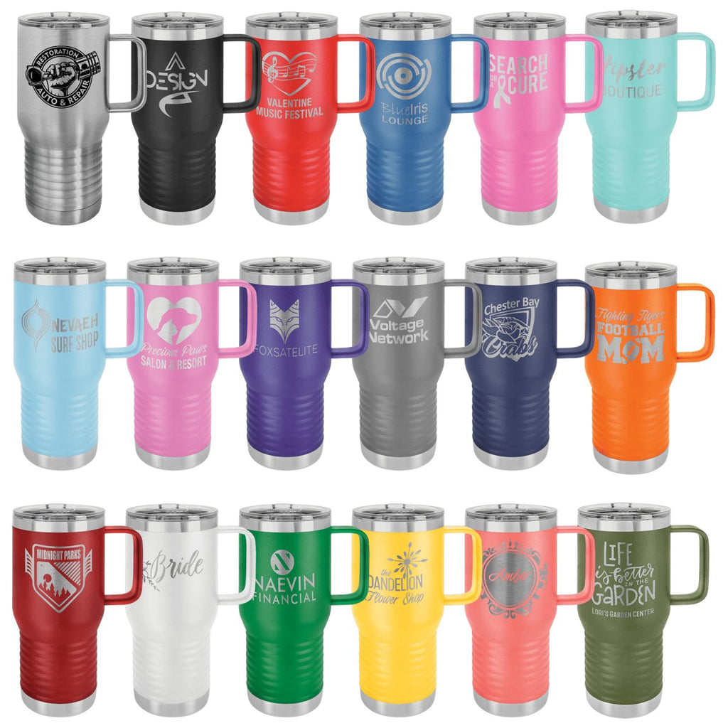 Travel Mug w/Handle & Slider Lid 20oz -Polar Camel White at Artisan Branding Company