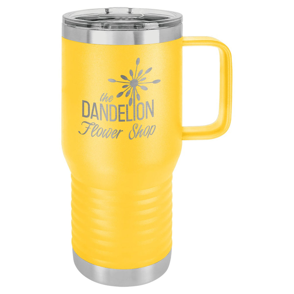 Travel Mug w/Handle & Slider Lid 20oz -Polar Camel Yellow at Artisan Branding Company