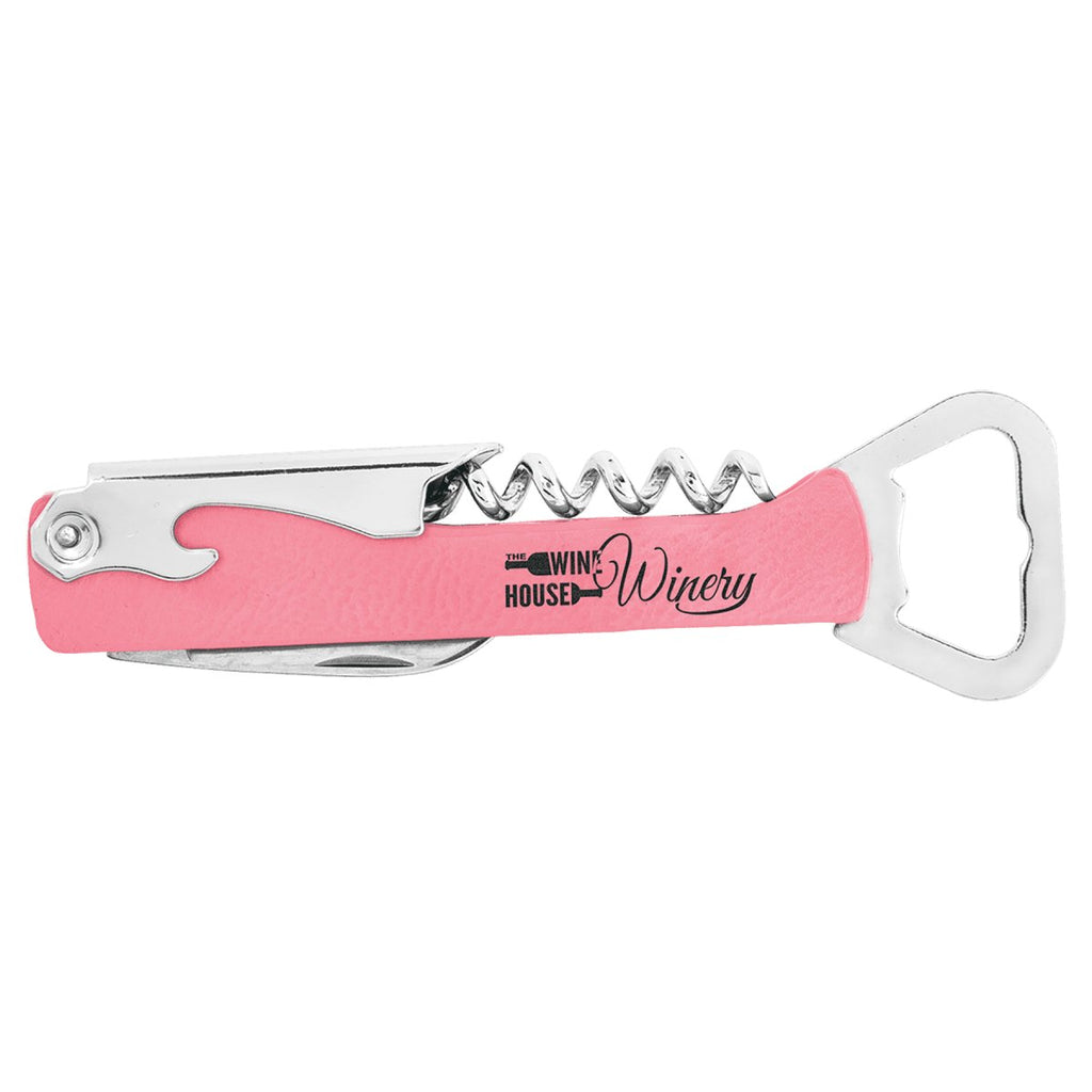 Wine Bottle Opener Leatherette Pink w/Black Engraving at Artisan Branding Company