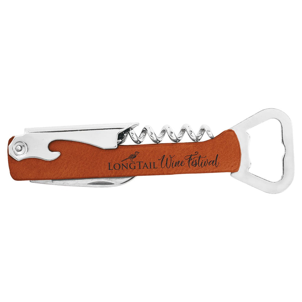 Wine Bottle Opener Leatherette Rawhide w/Black Engraving at Artisan Branding Company